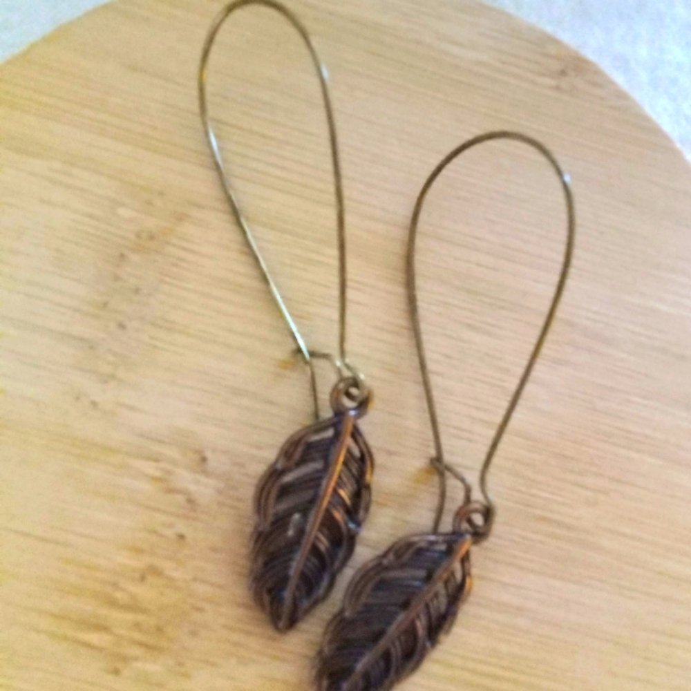 One of a kind, Handmade, Leaf Pierced Earrings